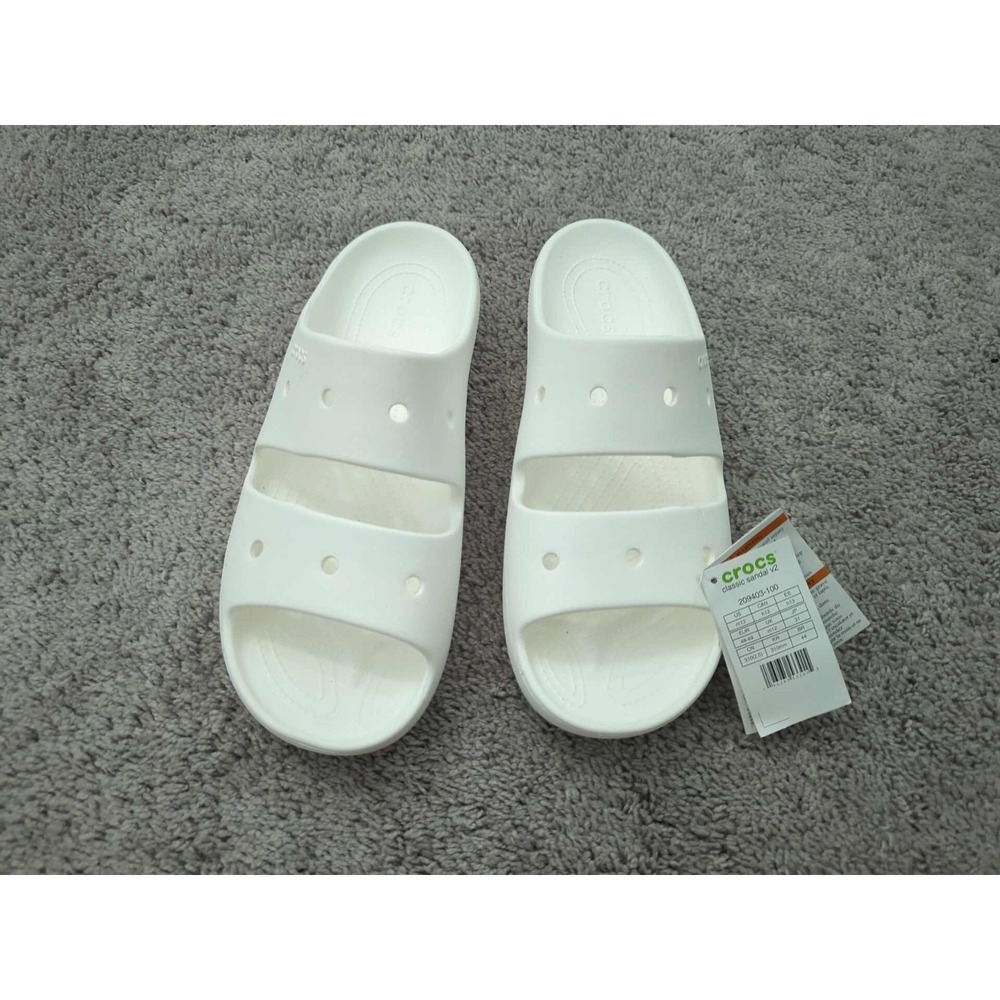 Crocs Slides Mens 13 White‎ Classic Sandal V2 Two Strap Croslite NWT